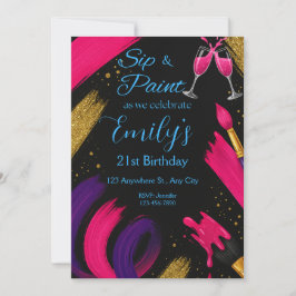 Invitación de cumpleaños de color negro y rosa par