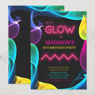 Invitación de cumpleaños de color neón