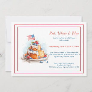 Invitación de cumpleaños de color rojo blanco y az
