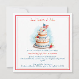 Invitación de cumpleaños de color rojo blanco y az