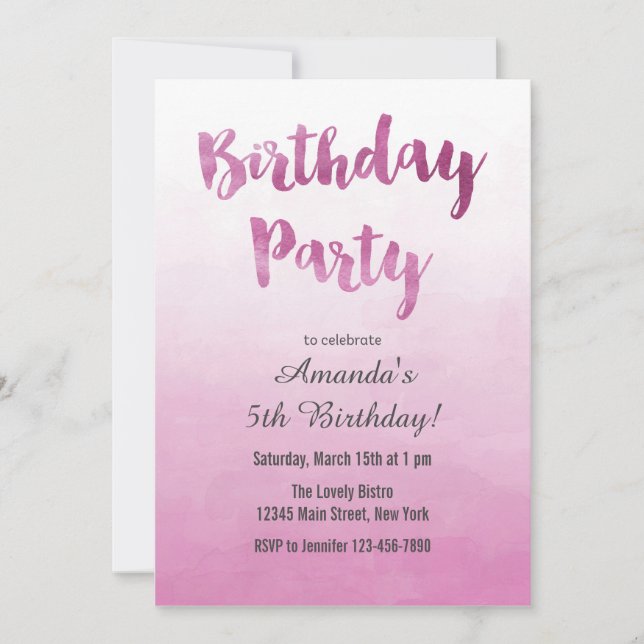 Invitación de cumpleaños de color rosa ocre (Anverso)