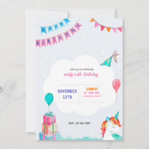 Invitación de cumpleaños de color rosa y juguetón