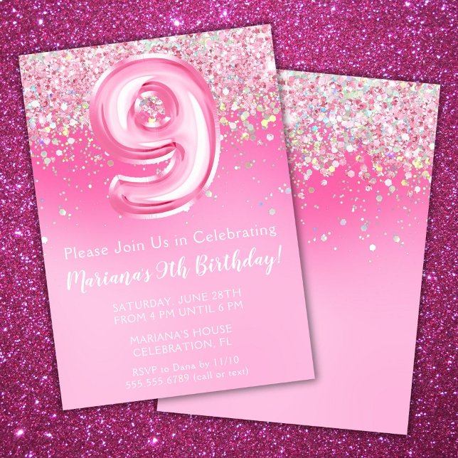Invitación de cumpleaños de color rosado Purpurina (Subido por el creador)