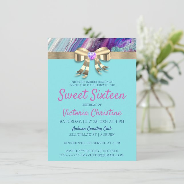 Invitación de cumpleaños de colores de moda (Anverso de pie)
