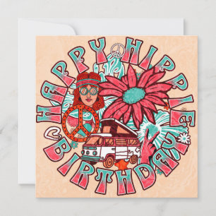 Invitación de cumpleaños de colores retro hippie