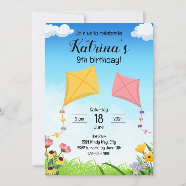 Invitación de cumpleaños de cometas (Anverso)