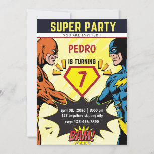Invitación de cumpleaños de cómic de superhéroe