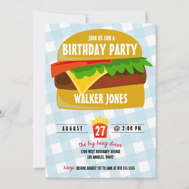 Invitación de cumpleaños de comida rápida (Anverso)
