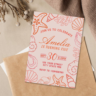 Invitación de cumpleaños de concha coralina fiesta