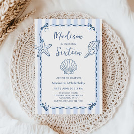 Invitación de cumpleaños de concha dibujada a mano