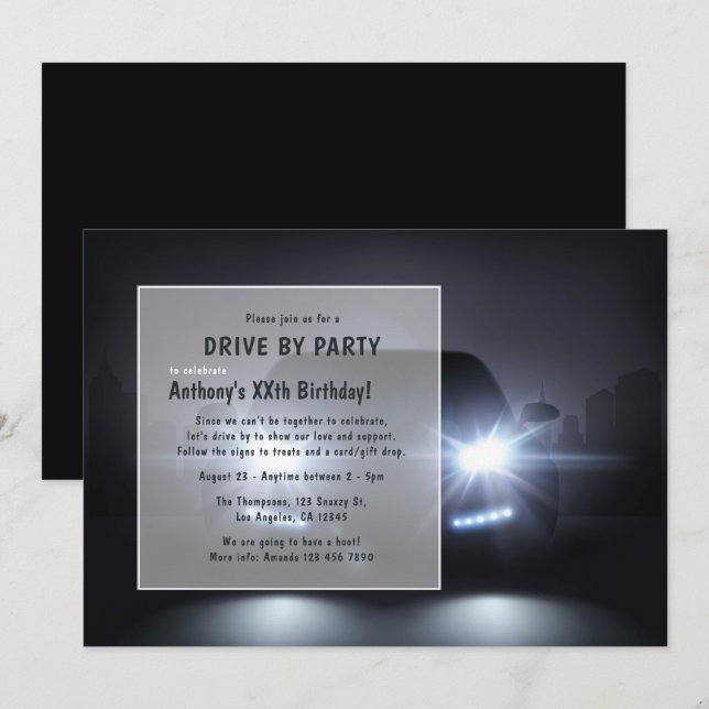 Invitación de cumpleaños de conducción nocturna (Anverso / Reverso)