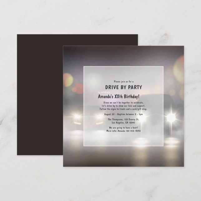 Invitación de cumpleaños de conducción nocturna (Anverso / Reverso)