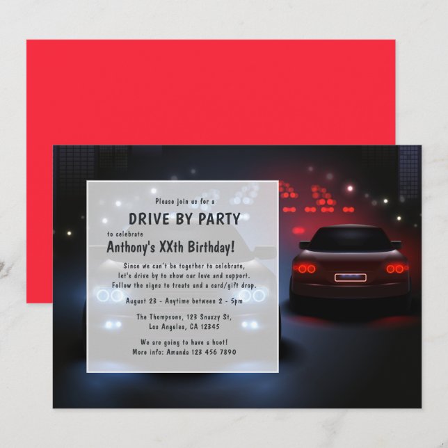 Invitación de cumpleaños de conducción nocturna (Anverso / Reverso)