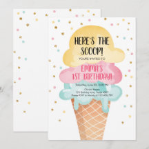 Invitación de cumpleaños de Cone Confetti con crem