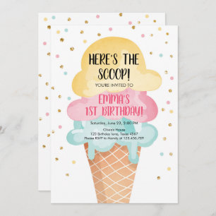 Invitación de cumpleaños de Cone Confetti con crem