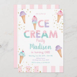 Invitación de cumpleaños de Cone Confetti con crem