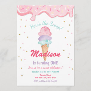 Invitación de cumpleaños de Cone Confetti con crem