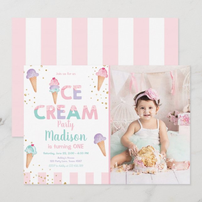 Invitación de cumpleaños de Cone Confetti con crem (Anverso / Reverso)