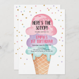 Invitación de cumpleaños de Cone Confetti con crem