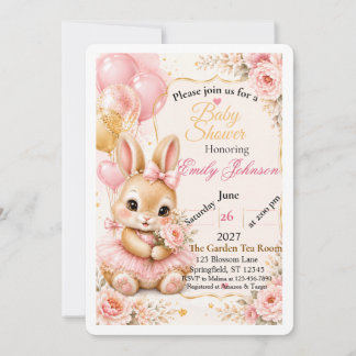 Invitación de Cumpleaños de Conejito Adorable | Fl