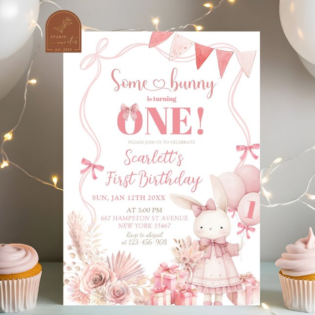Invitación de cumpleaños de conejito coquette rosa (Subido por el creador)