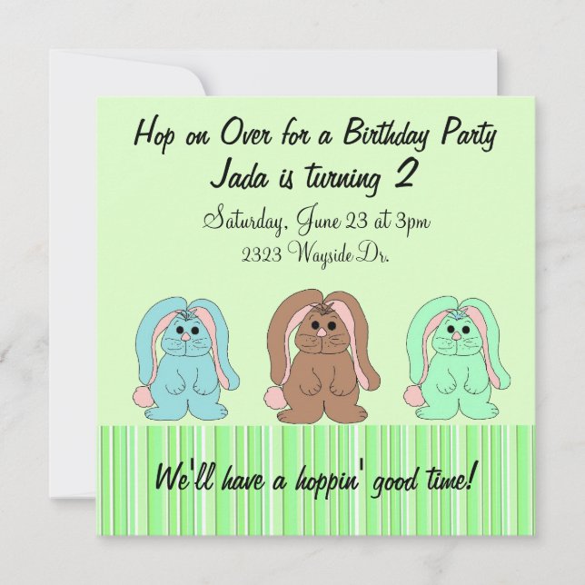 Invitación de cumpleaños de conejito dulce (Anverso)