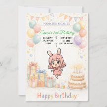 Invitación de cumpleaños de conejito pastel adorab