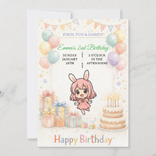 Invitación de cumpleaños de conejito pastel adorab