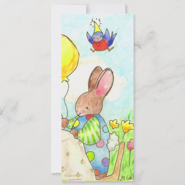 invitación de cumpleaños de conejito y globo (Anverso)