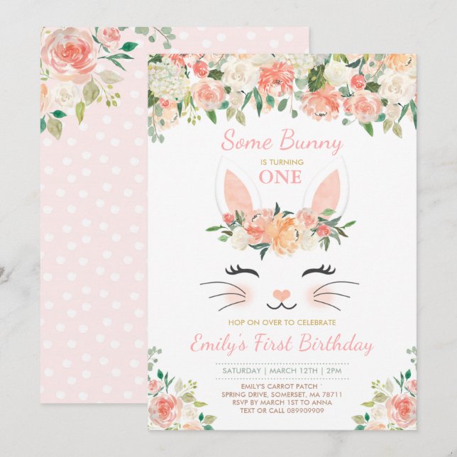 Invitación de cumpleaños de conejo algunos cumplea (Anverso / Reverso)