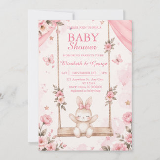 Invitación de Cumpleaños de Conejo Boho Rosa para