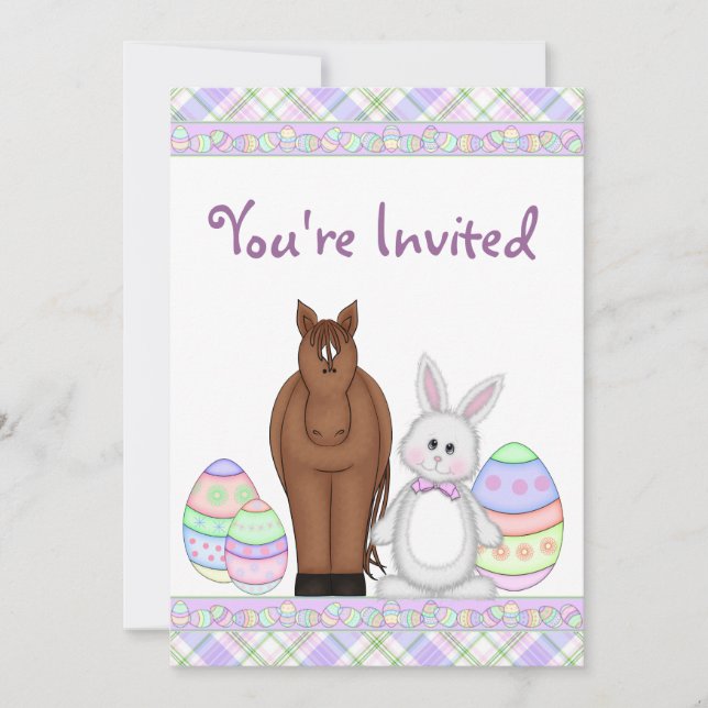 Invitación de cumpleaños de conejo de pascua y pas (Anverso)