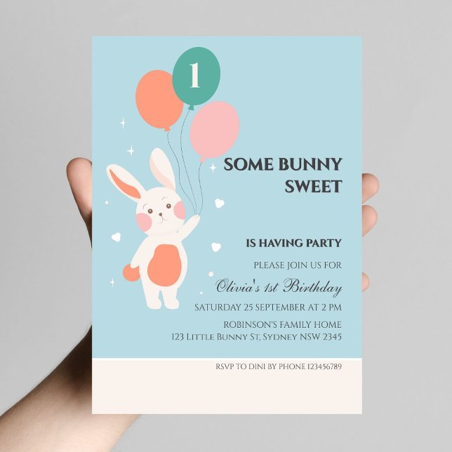 Invitación de cumpleaños de conejo dulce pequeño (Subido por el creador)