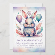 Invitación de cumpleaños de conejo lindo Boho del
