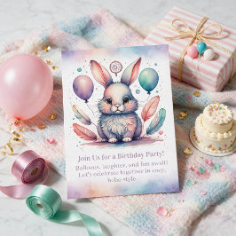 Invitación de cumpleaños de conejo lindo Boho del