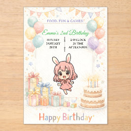 Invitación de cumpleaños de conejo pastel adorable