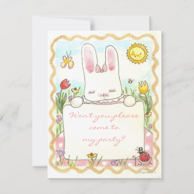 invitación de cumpleaños de conejo rosa (Anverso)