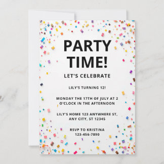 Invitación de cumpleaños de confeti de colores edi