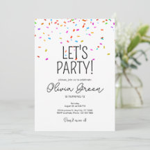 Invitación de cumpleaños de confeti simple colorid