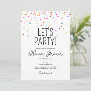 Invitación de cumpleaños de confeti simple colorid