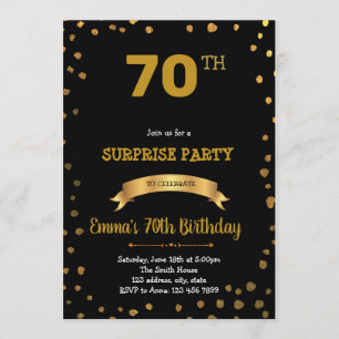 Invitación de cumpleaños de confetti negro y oro