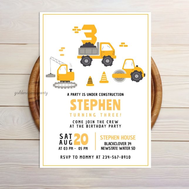 Invitación de cumpleaños de construcción (Construction Birthday Party Invitation
)