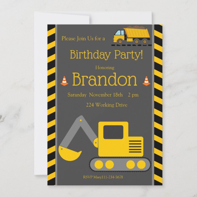 Invitación de cumpleaños de construcción, Bull Doz (Anverso)