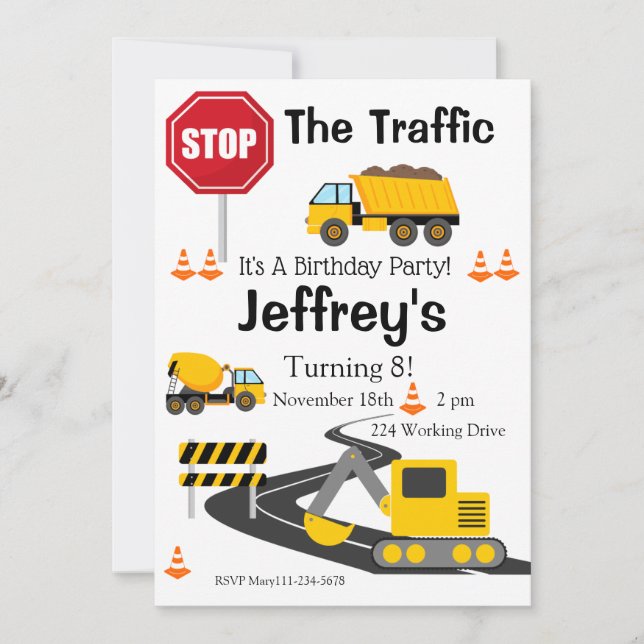 Invitación de cumpleaños de construcción, Bull Doz (Anverso)