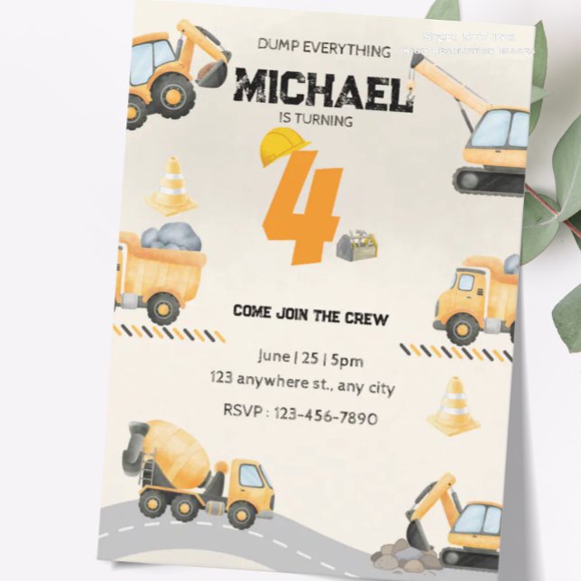 Invitación de cumpleaños de construcción, camiones (Subido por el creador)