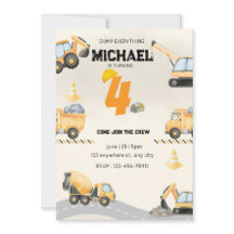Invitación de cumpleaños de construcción, camiones