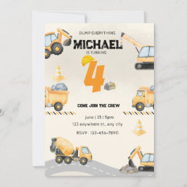 Invitación de cumpleaños de construcción, camiones