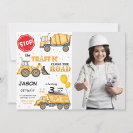 Invitación de cumpleaños de construcción con foto