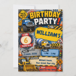 Invitación de cumpleaños de construcción de camión