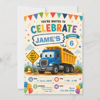 Invitación de cumpleaños de construcción editable 